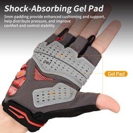 Souke Sports Cycling Gloves Men Women with Oil-Filled Gel Padding, Breathable Summer Half Finger Cycling Gloves for Mountain Bike, Road Bike, Fitness, Outdoor Sports (Red, L)