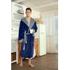 U2SKIIN Mens Fleece Hooded Robe Plush Bathrobe (Navy/Light Grey, S/M)