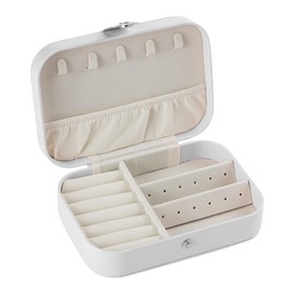 Aitoubil Travel Jewelry Box,Portable PU Leather Jewelry Travel Display Organizer Storage Case for Girls Womens Earring,Rings,Necklaces,Bracelets (White)