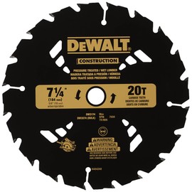 DEWALT 7-1/4" Circular Saw Blade for Pressure Treated and Wet Lumber, ATB, Thin Kerf, 5/8" and Arbor, 20-Tooth (DW3174) , Black