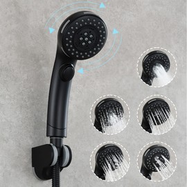 Black Hand Shower Head Set, Biveah 5 Mode Spray RV Showerhead On Off with Hose and Bracket, KHP016B