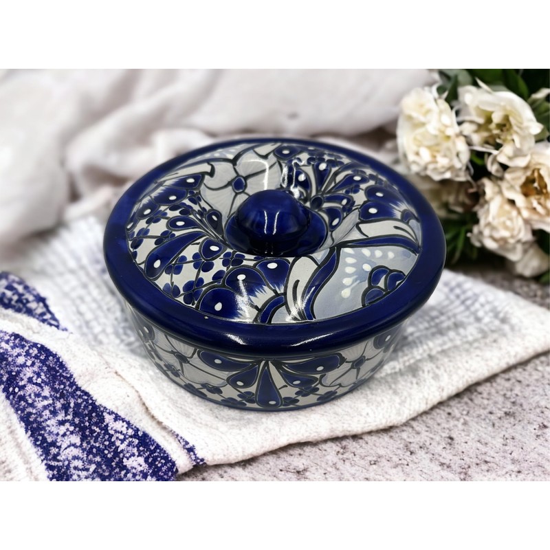 Handmade Blue & White Talavera Tortilla Bin | Mexican Pottery
