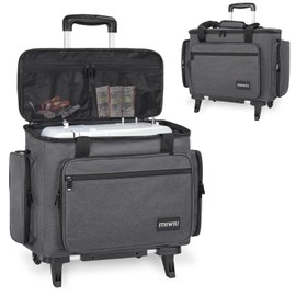 ITHWIU Sewing Machine Case with Wheels, Universal Rolling Sewing Machine Case with Shoulder Strap & Multiple Storage Pockets Compatible with Most Standard Singer, Brother, Janome, Grey