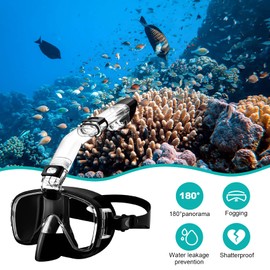 Ahvqevn Snorkel Mask Foldable Diving Mask Set Anti-Fog Professional Snorkeling Gear with Dry Top System and Camera Mount - Black