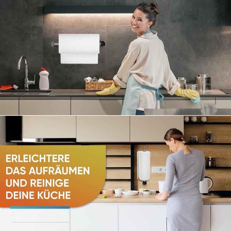 UPTROCK Kitchen Roll Holder - Black Stainless Steel Wall Mount