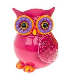Homestreet Brightly Coloured Owl Bank, Owl Shaped Glossy Money Bank in a choice of 3 colours (Pink)