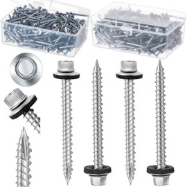 Tandefio Hex Head Metal Roofing Screws Galvanized Roof Self Starting Tapping Siding Sheet with Rubber Washer Seal for Wood Panels Summer(Zinc,500 Pcs,#10 x 2)