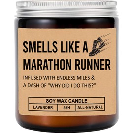 FundingCharlee Smells Like A Marathon Runner Candle - Funny Marathon Runner Candle - Candle Gift for Marathon Runner - Runner Gifts for Birthday - Lavender Scented Candles - Soy Wax Candle, 8oz