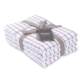 AMOUR INFINI - Juego de 4 toallas de cocina de rizo de 50,8 x 71,1 cm, superafelpadas y absorbentes, 100% algodón con lazo para colgar, perfectas para cocina y uso doméstico, color beige