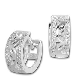 SilberDream Senses SDO4266W Women's Creole Earrings 925 Silver Hoop Earrings White Zirconia, Sterling Silver, Cubic Zirconia