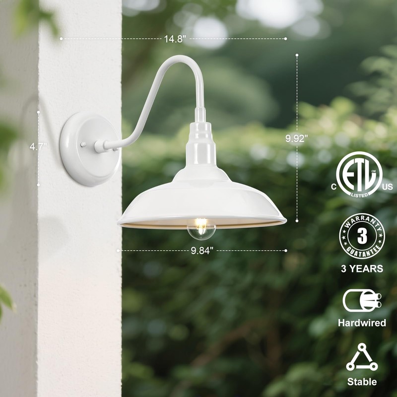 GOALPLUS Outdoor Gooseneck Barn Light Fixture with Wall Mount, 10''