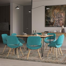 SIMPLIHOME Malden Dining Chair in Turquoise Blue Linen Look Fabric, 22.8 x 20.9 x 30.9 inches, Bentwood Design with Light Wood Legs for Dining Room
