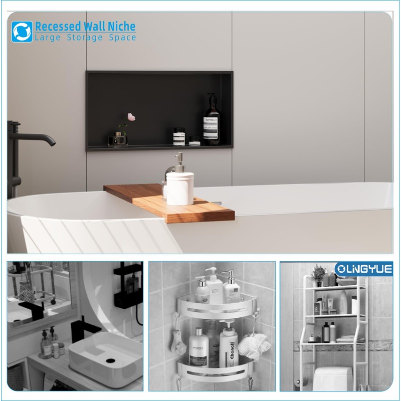 OLNGYUE Shower Niche Stainless Steel:No Tile Needed - 24"x12" Recessed