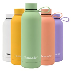 Temede Large Stainless Steel Insulated Water Bottle 1L, Vacuum Flask BPA-Free, 12hrs Hot & 24hrs Cold Drinks, Thermal Metal Sports Bottles, Leakproof Double Wall Drinking for Kids, Gym, Running,Travel