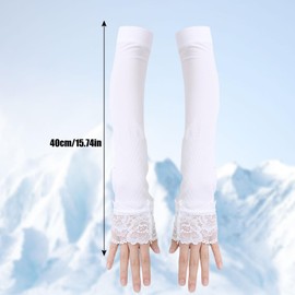 Kingsie Ice Sleeve Arm Cover, Summer, UV Protection, Women's Gloves, Lace Cuff, Sun Protection, UV Protection, Arm Cover, UV Protection, Fingerless, Sun Protection, Women's, Stylish, Driving, Sports
