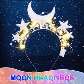 Reaky Light Up Headband Silver Star Headbands Glitter Moon Hairband Party Holiday Hair Accessories for Women (Silver, one size)