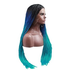 xiweiya Black Micro Braided Wig Ombre Blue Micro Braided Lace Front Wig Detuch Braids Heat Resistant Fiber Mermaid Black Micro Braided Wig Heat Resistant Fiber Middle Cap Size 24 inch