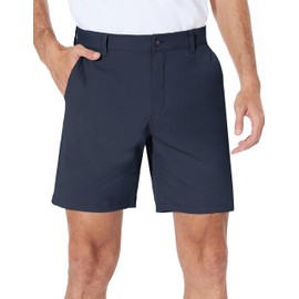 PULI - Vestido corto de golf para hombre, con frente plano, híbrido, 7 pulgadas, elástico, ligero, secado rápido, estilo chino casual con bolsillos, marino, 30W x 7L