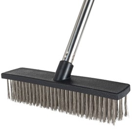 Heavy-Duty Push Broom Brush - Perfect for Bathroom, Kitchen, Patio, Garage, Deck, Concrete, Wood, Stone, and Tile Floors (10.6" Stainless Steel Bristle-Black)