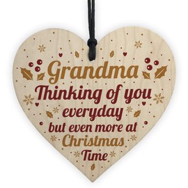 RED OCEAN GRANDMA Memorial Christmas Bauble Wooden Heart Plaque Xmas Decoration Sign Gift