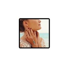 Wedity Turquoise Finger Bracelet Silver Openwork Engraved Flower Bangle Chain Finger Ring Jewelry for Women and Girls