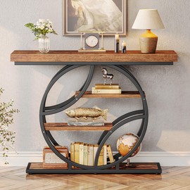 Huuger 41.3 Inch Entryway Table, Industrial Console Sofa Table with Storage, Accent Table with Shelves, for Entry, Hallway, Entrance, Foyer, O-Shaped Metal Frame, Rusitc Brown