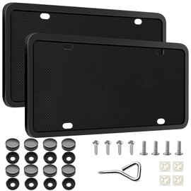 KIROTLA 2 Pcs Marco de Matrícula de Carro - Porta Placas para Auto Juego De Accesorios para Marco De Coche Soportes Universales para Matrícula Portaplacas de Acero Antioxidantes (Silicona)