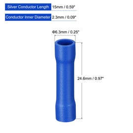 sourcing map Butt Crimp PVC Terminals Blue 16-14 AWG Fully Insulated for Electrical Wire Crimping, Pack of 21