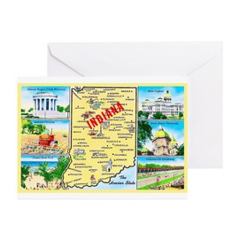 CafePress Indiana Map Greetings Greeting Card (20-pack), Note Card with Blank Inside, Birthday Card Glossy