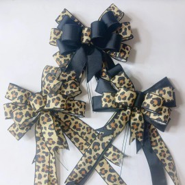 Handmade Cheetah Print Bow with Black Satin - Med/Lg, Animal Print Center