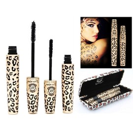 LOVE ALPHA Moodstruck Black Mascara Transplanting Gel + Natural LENGTHENING Fibers in Animal Print Case UK SELLER