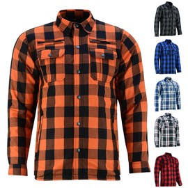 Daniel Smart Men's Motorcycle Shirt Plaid Biker Flannel Jacket Removable Sporty Armored, Zipper Closure & Water Resistant (US, Alpha, 5X-Large, Regular, Regular, Orange)