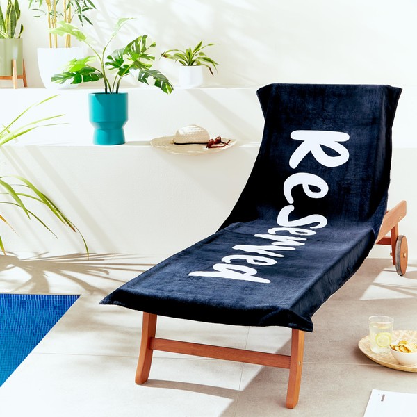 Catherine Lansfield Reserved Beach Sun Lounger Towel 78x200cm Black