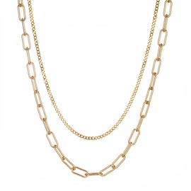 Rinbuz Layered Gold Paperclip Chain Necklace, Chunky and Thin Gold Layering Necklaces for Women Trendy