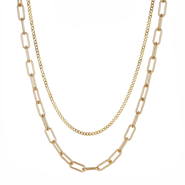 Rinbuz Layered Gold Paperclip Chain Necklace, Chunky and Thin Gold