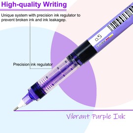 8 Purple Pen, Purple Pens for School, Smooth Writing Purple Biro Pens Set, 0.5mm Purple Ink pen for Writing, Marking, Colouring, Rollerball Pens for Kids, Adults, Stationery Supplies Stocking Fillers