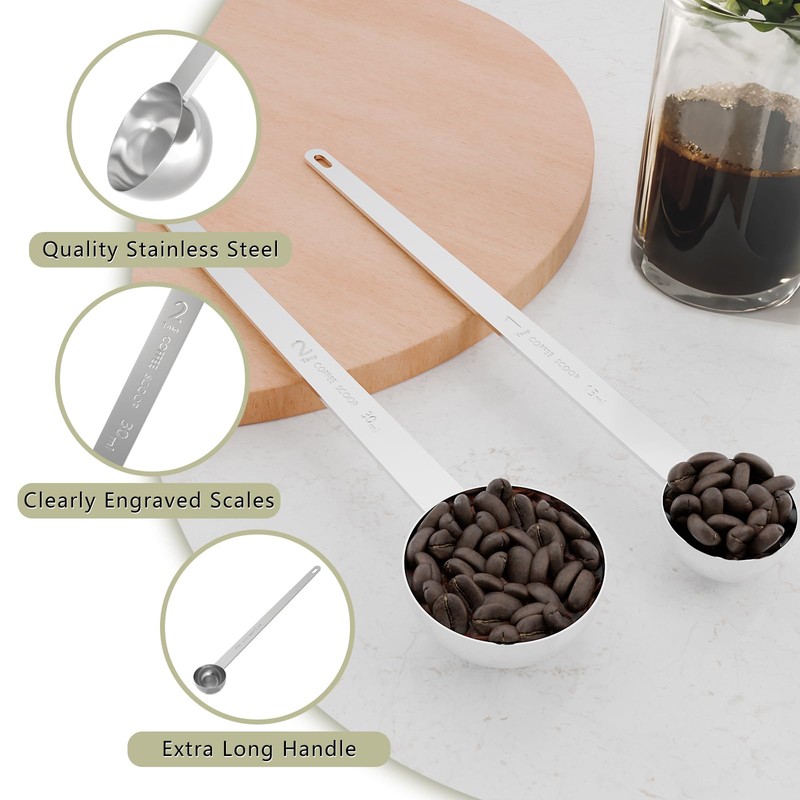 LEIFENY 2 Tablespoon Coffee Scoop, 9.5” Long Handle Measuring Spoon,