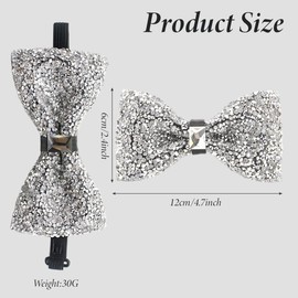 ASTRQLE Rhinestone Bow Ties for Men Pre Tied Sequin Bow Ties Banquet Bowties Adjustable for Wedding Party(Silver)