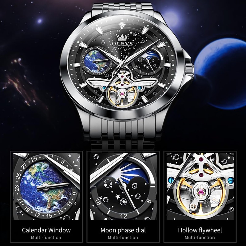 OLEVS Watches Mens Automatic Skeleton Original tourbillon Self Winding Luxury