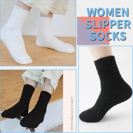 TOCONFFON Women's Cozy Fluffy Socks Fuzzy Socks Plush Socks 5 Pairs,Black