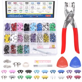 Glarks 807Pcs Snap Buttons with Snap Pliers Press Tool, 9.5mm 10 Colors Hollow and Solid Metal Prong Snap Buttons and Snap Fasteners Tool with Tape Measure and Tailors Chalk Kit for Sewing Crafting