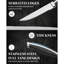 harriet Steak Knives Set of 8, 4.5" Serrated Steak Knives, Full Tang Premium Stainless Steel Steak Knives Set with Gift Box, Dinner Knives, Stripe Black Handle