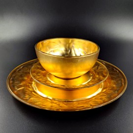 Red Pomegranate Rocher 12 Pcs. Gold Gilded Glass Dinnerware Set, One Size (0950-1)