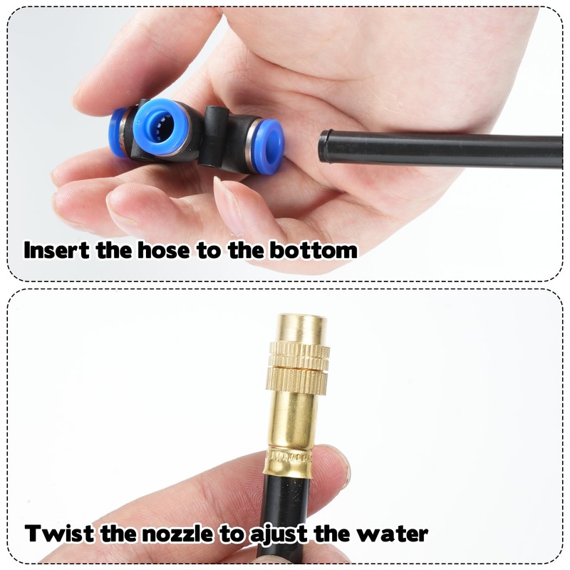 12 Pcs Brass Misting Nozzles Tee with 12 Inch Built