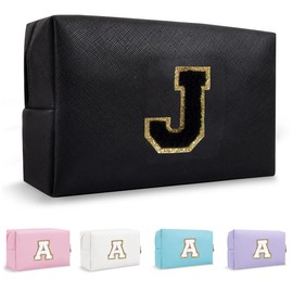 Lohhbve Small Minimalism Cute A-Z Makeup Bag, PU Leather Waterproof Cosmetic Bag Daily Use Toiletry Cosmetic Pouch, Portable Storage Travel Toiletry Bag for Women Girls Essential Cosmetic Organizer