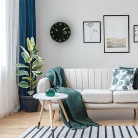 FISHTEC Wall Clock Modern Design - Silent Wall Clock without Tick-tack - With Digital Temperature Display - For Kitchen, Office, Living Room, Bedroom - 25 cm - Black & Green