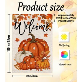 Fall Garden Flag,12x18 Inch Double Sided Outside for Thanksgiving Autumn Garden Welcome Pumpkin Decoration Flag