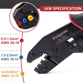 Delgada Wire Crimping Tool for Insulated Wire Terminals,DL-30J Wire Crimping Pliers for 0.5-6mm²/AWG20-10,Ratcheting Crimper Tool