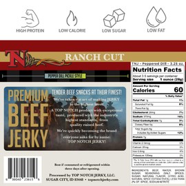 Top Notch Ranch Cut Jerky - 3.25 oz Bag of Beef Jerky - High Protein Snacks for Kids and Adults - Flavorful Strips of Premium Beef Jerky