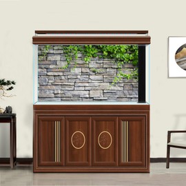 ZatiasMiller Aquarium Background Stone Brick Wall with Green Climbing Plants Terrarium Background Rock Brick Reptile Habitat Background Fish Tank Backdrop Decor Vinyl 36x20in